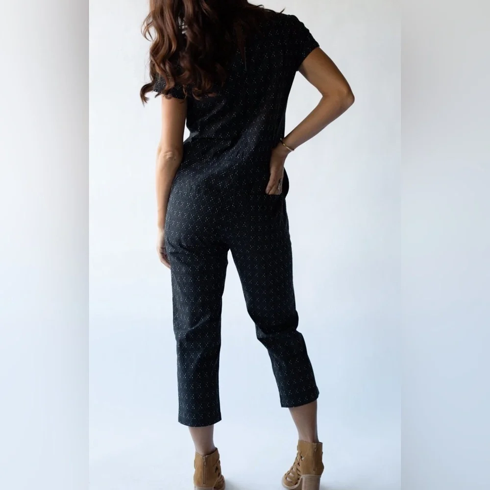 NEW Bridge & Burn Wheeler Jumpsuit Cropped Black Dots 100% Cotton Size XS NWOT